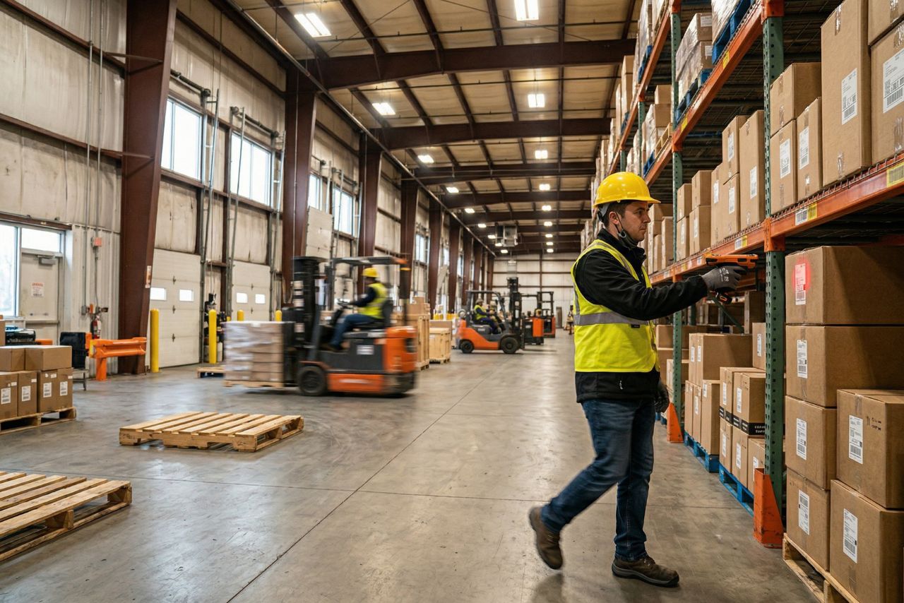 Warehouse scanner in use